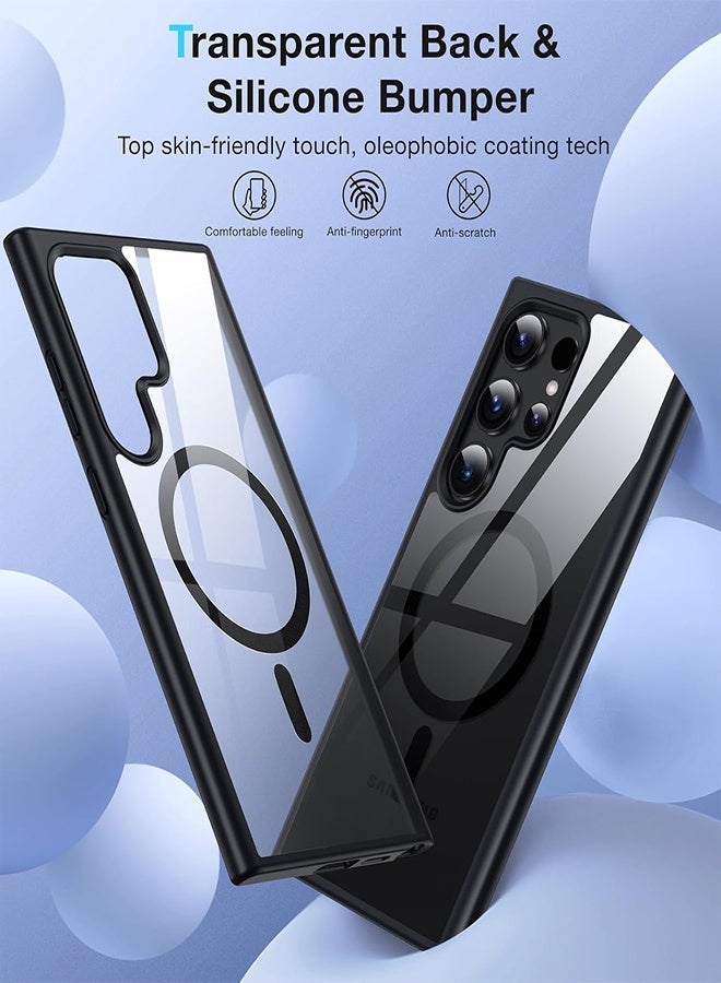 Case Crystal Clear for Samsung Galaxy S24 Ultra Magnetic Clear Cover, Compatible with Wireless Charger and Magsafe Card Wallet, Simplistic Transparent Shockproof and Drop-Proof Case - Black - Image 2